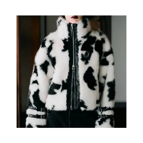 TANGENT COW PATTERN FUR JACKET