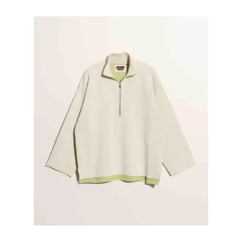 MAISON SPECIAL Double-Face Knit Prime-Over Half-Zip Pullover