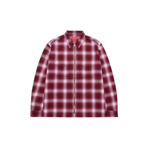 Supreme Shadow Plaid Flannel Zip Up Shirt "Magenta"