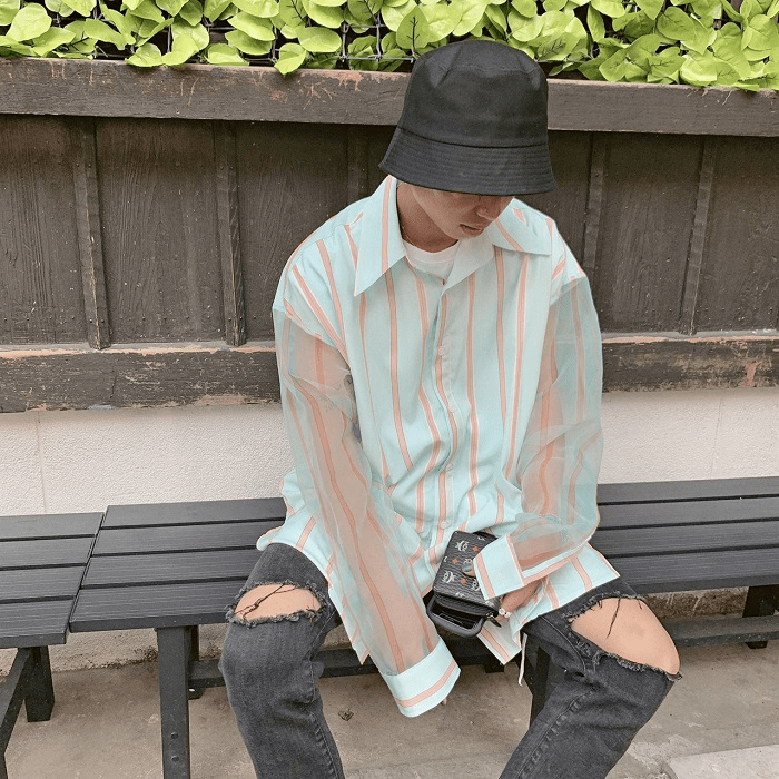 ONE WILL Sleeve seethrough striped shirt