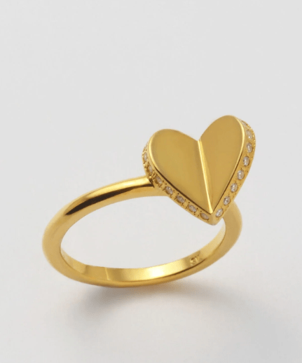MAYU Small heart line stone ring (gold / cubic zirconia)