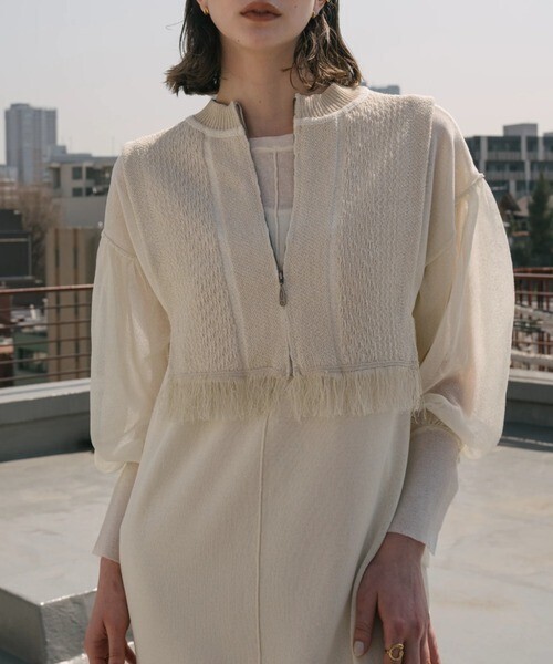 willfully fringe jacquard zip knit vest