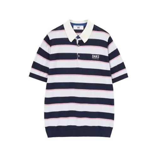 DAKS JOHN SMEDLEY FOR DAKSコットン ロゴ刺繍ボーダー半袖ポロニット