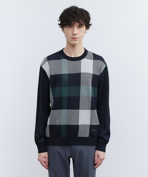 TAKEO KIKUCHI TAKEO KIKUCHI 【Made in JAPAN】ビッグチェック&スライドパズル柄 ニット