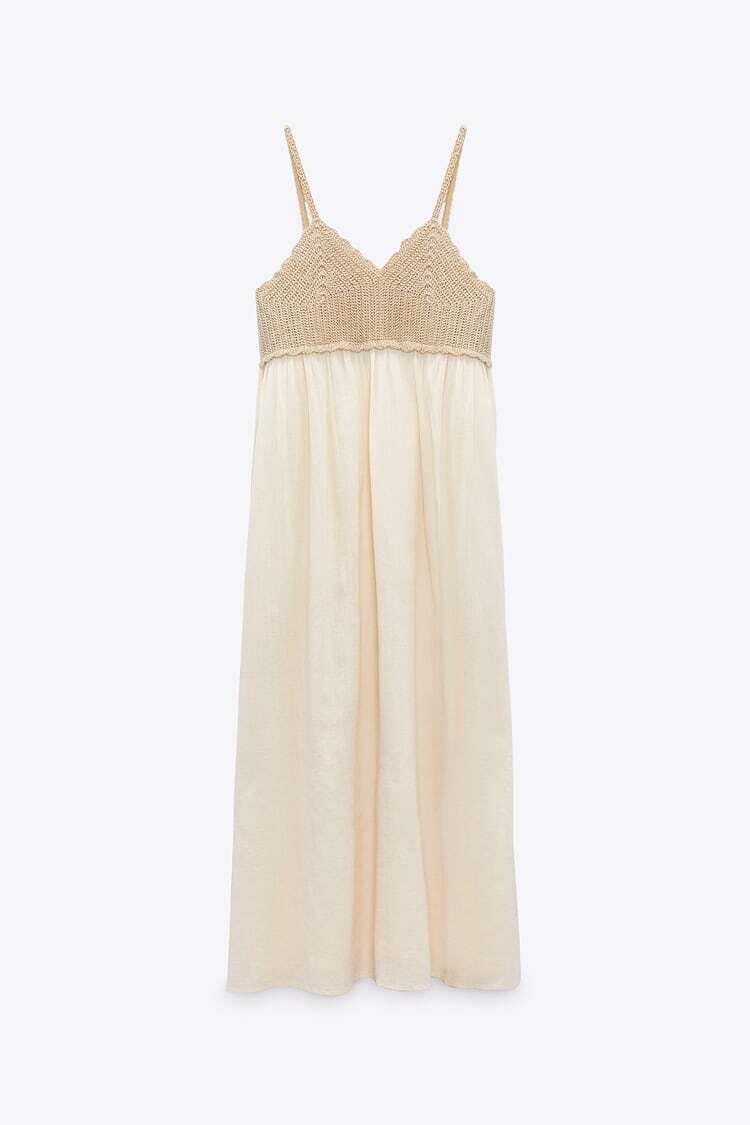 ZARA コントラスト クロシェワンピース