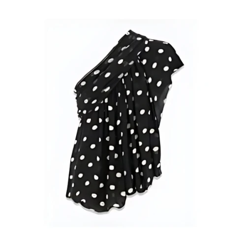 SAINT LAURENT DRAPED ONE-SHOULDER TOP IN DOTTED SILK MUSLIN