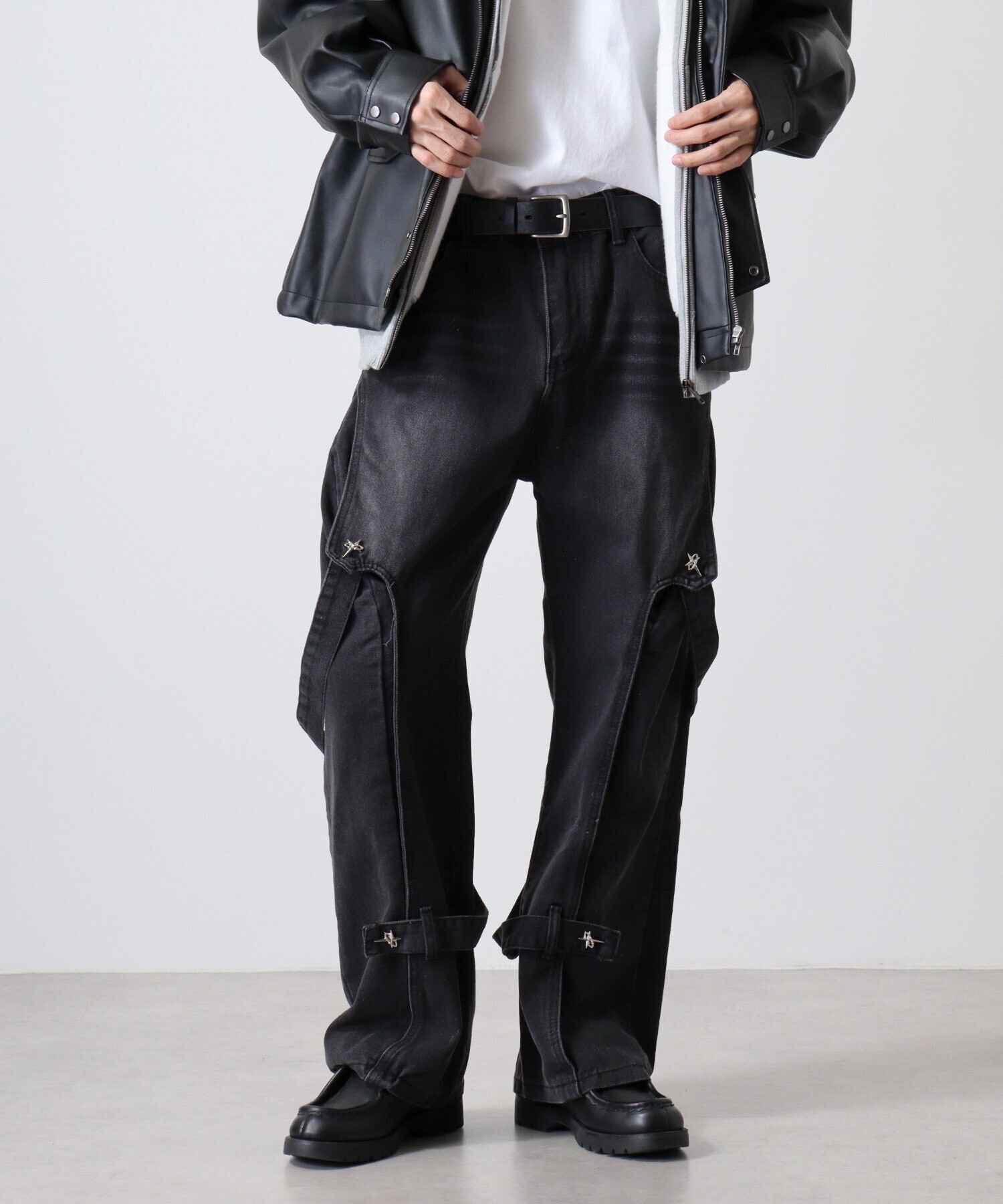 FUNALIVE ABETTOR 12.5oz フロントベルト使い切替えブラスト加工ルーズバギーデニムパンツ