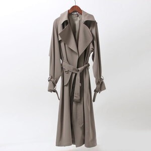 AURALEE WOOL MAX GABARDINE BIG TRENCH COAT GRAY BEIGE