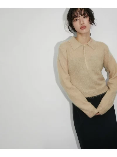AURALEE BRUSHED SUPER KID MOHAIR KNIT SHORT POLO