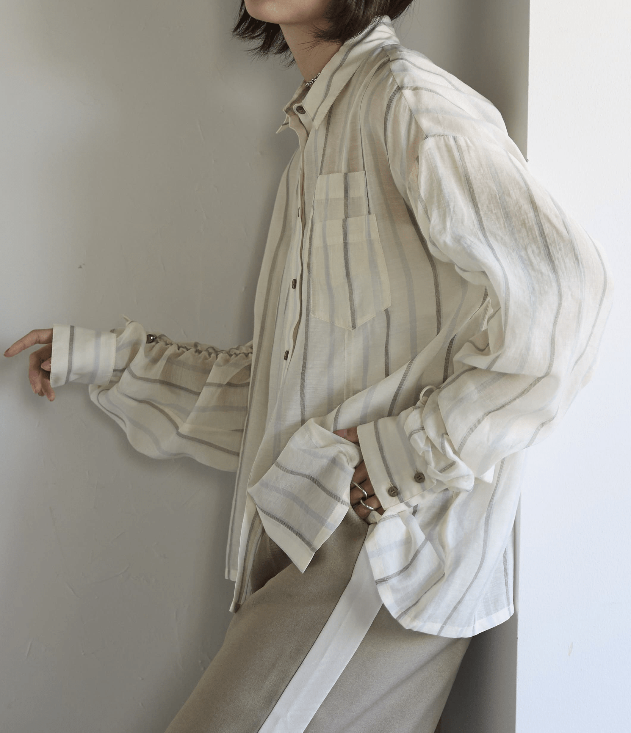 SOTT Drawstring Sleeve Stripe Shirt ドロストスリーブストライプシャツ