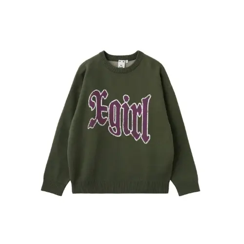 X-girl SCRATCHED LOGO JACQUARD KNIT TOP
