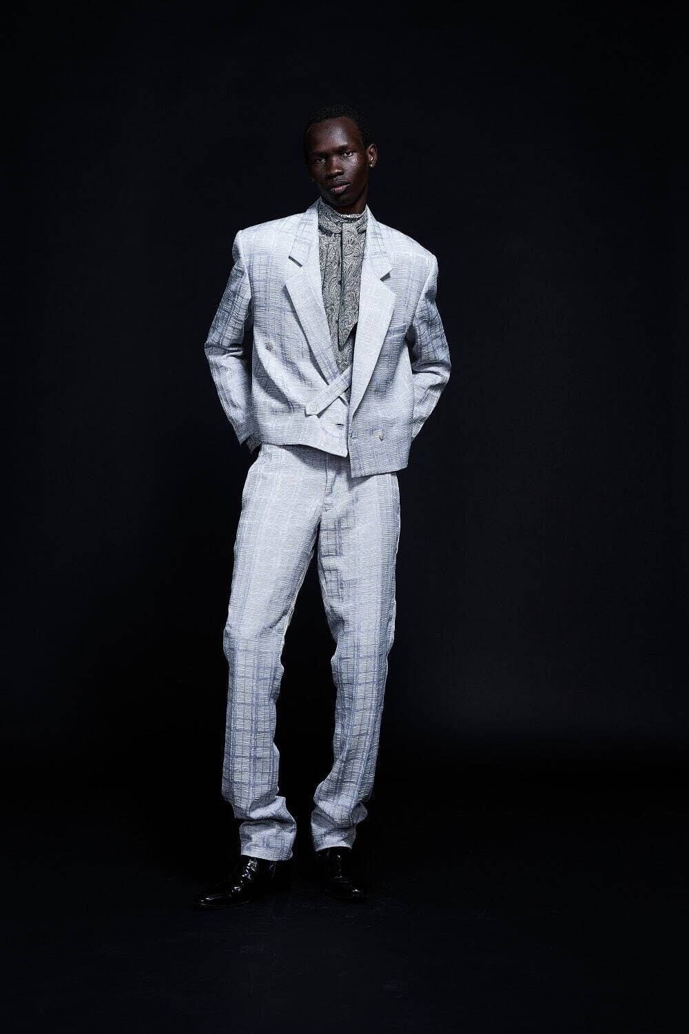 GALAABEND Tweed 80's Custom Straight Slacks BLUE