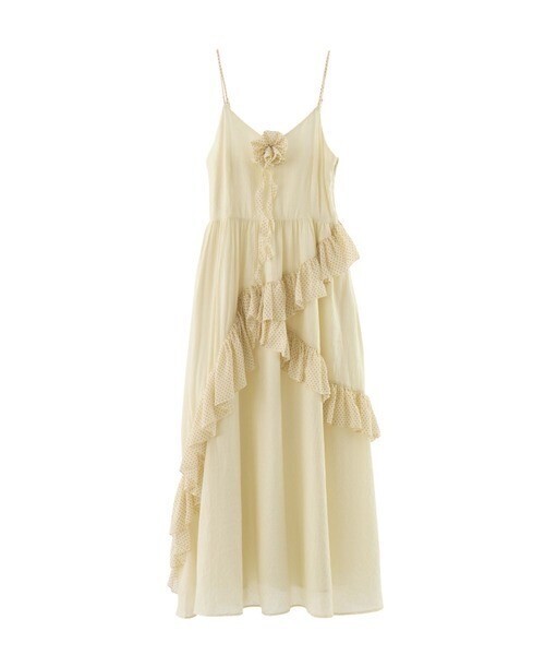 idem dot × rose corsage cami onepiece / コサージュ付きドットフリルキャミワンピース