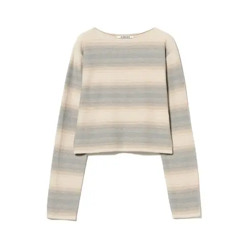 AURALEE COTTON SILK GRADIENT STRIPE KNIT BOAT NECK PULLOVER