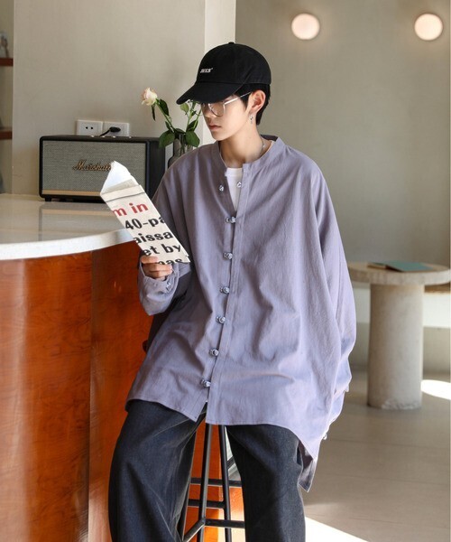 neos 【neos -addictive design-】ビッグシルエット ノーカラー ドルマンスリーブ チャイナシャツ