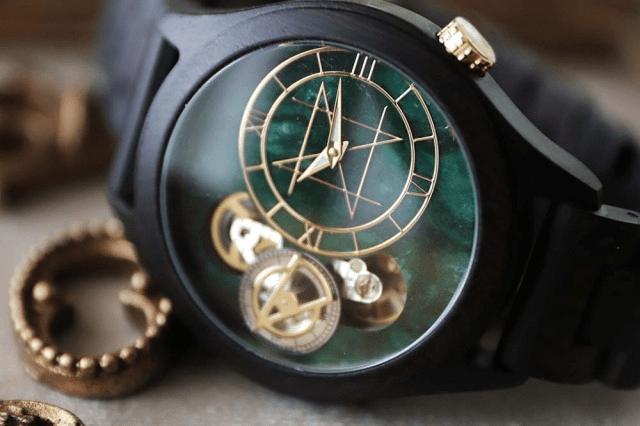 NOZ TIMEPIECES DOUBLE MOVEMENT MODEL ダブルムーブメントモデル/グリーンマイカ 45mm エボニー天然木