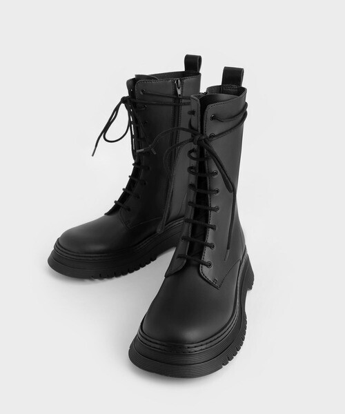 CHARLES & KEITH チャンキープラットフォーム レースアップブーツ