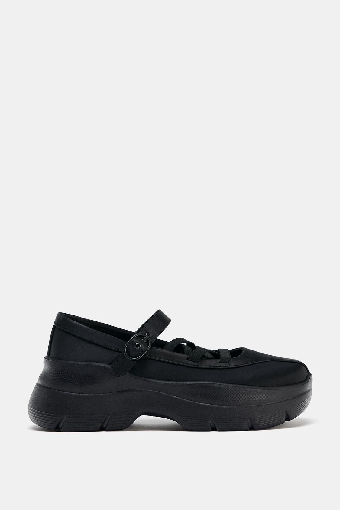 ZARA サテン風ストラップ付きバレリーナシューズ