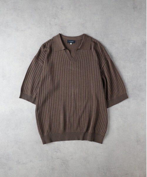 BACK NUMBER 透かし編みニットスキッパーポロシャツ