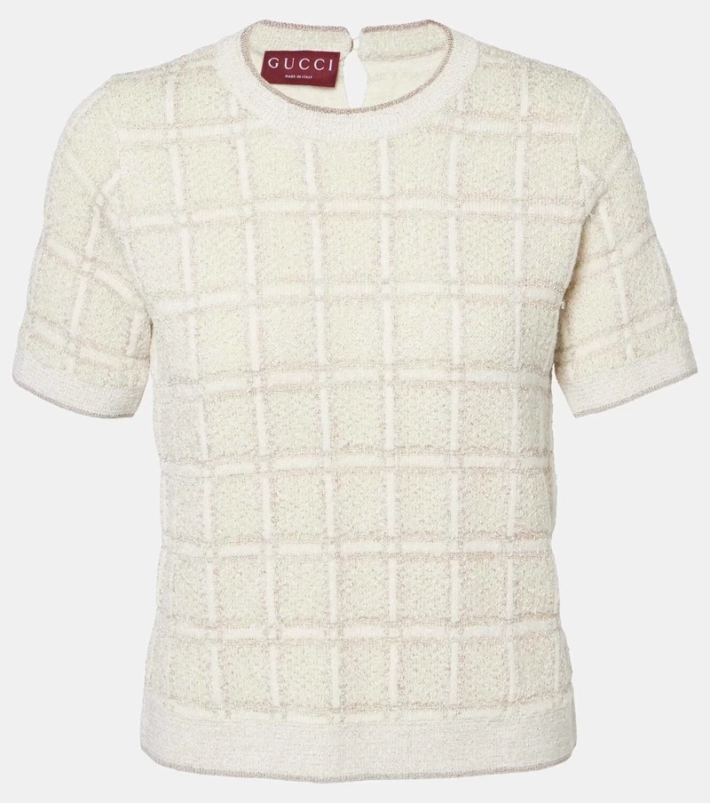 Gucci Checked lame wool-blend jacquard top