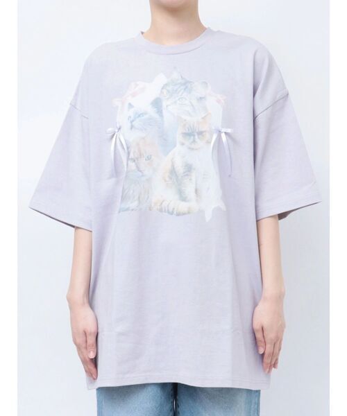 merry jenny cat ribbon big tee