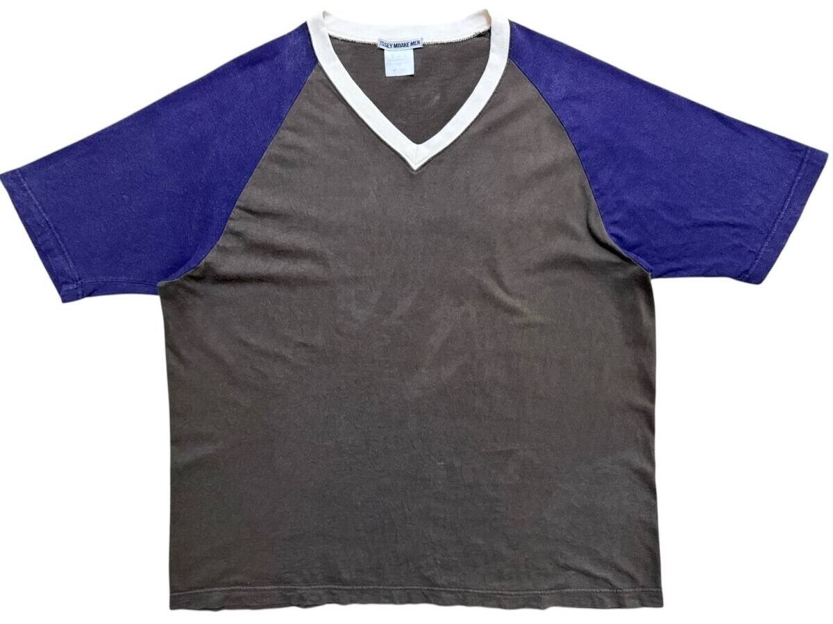 ISSEY MIYAKE 銀タグ ヴィンテージ オールド 切替加工 Vネック ラグランTシャツ