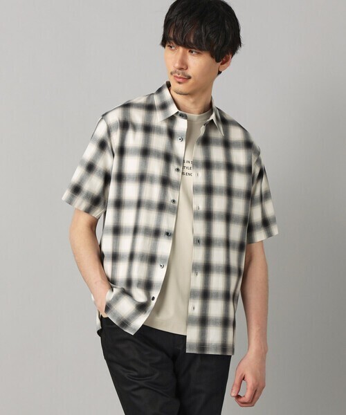 COMME CA MEN オンブレチェック 半袖レギュラーカラーシャツ