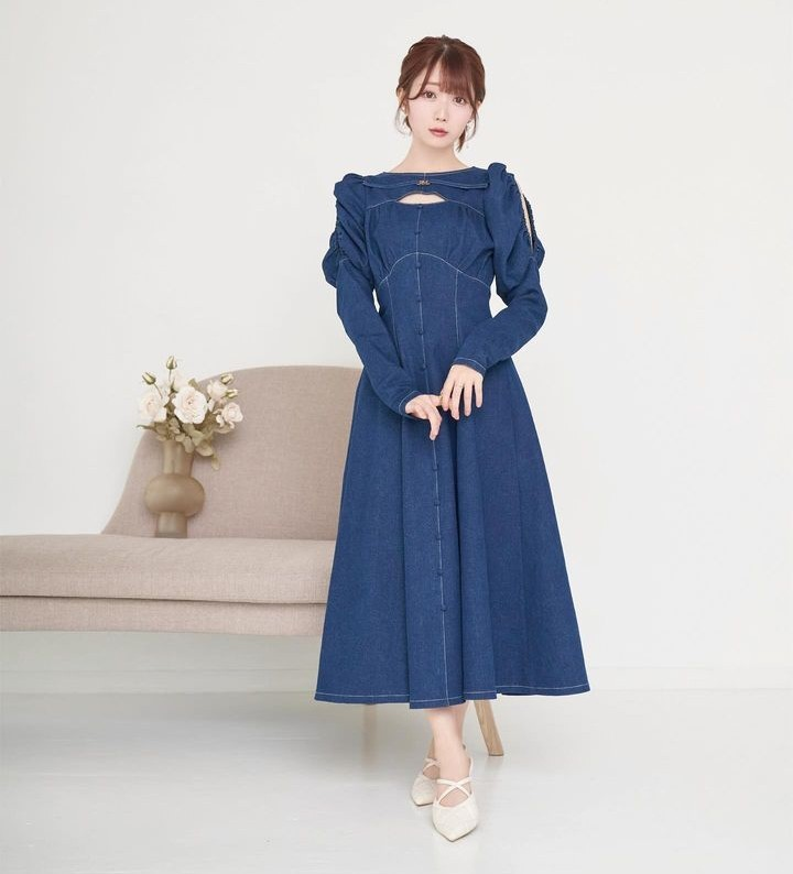 rose muse Denim logo charm dress