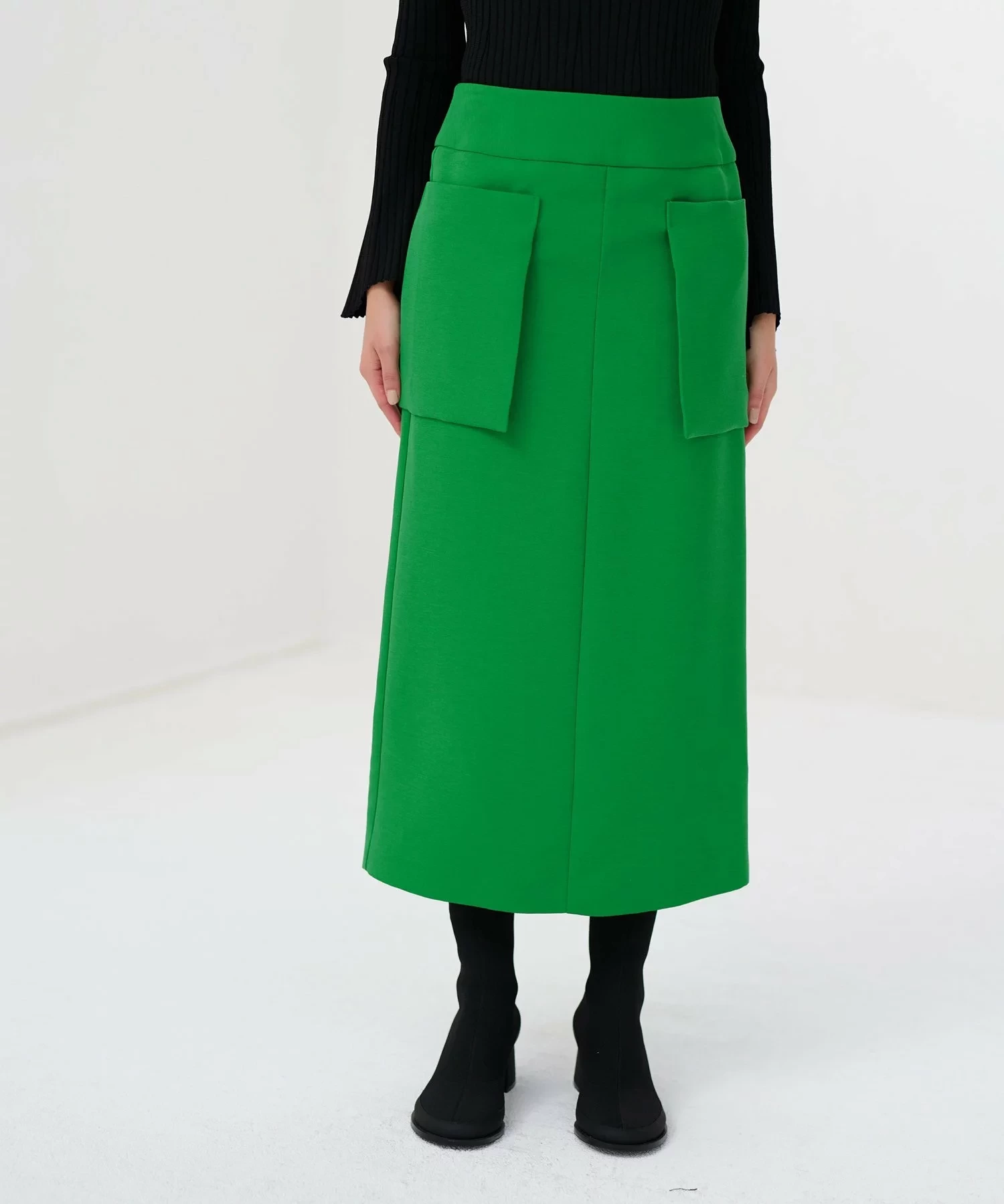 LANVIN en Bleu PEスパンWクロスポケットIラインスカート
