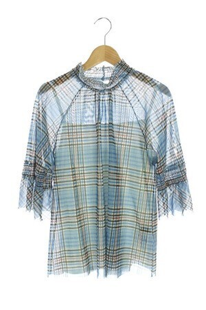 VIVIENNE TAM 19AW PLAID PRINT ON NETTING BLOUSE