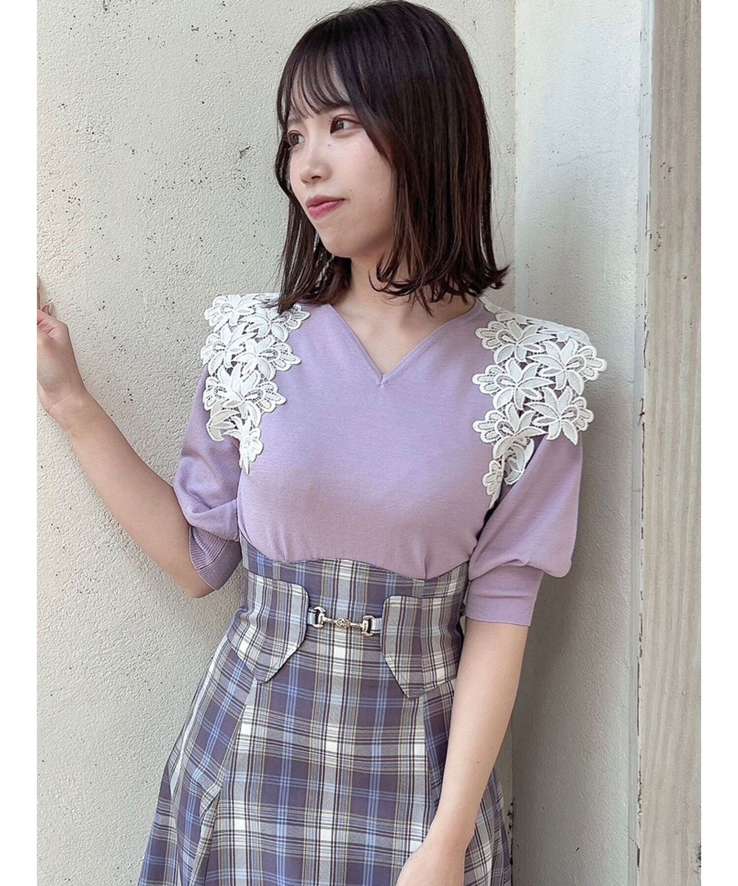 dazzlin レースカラーコンパクト5分袖トップス